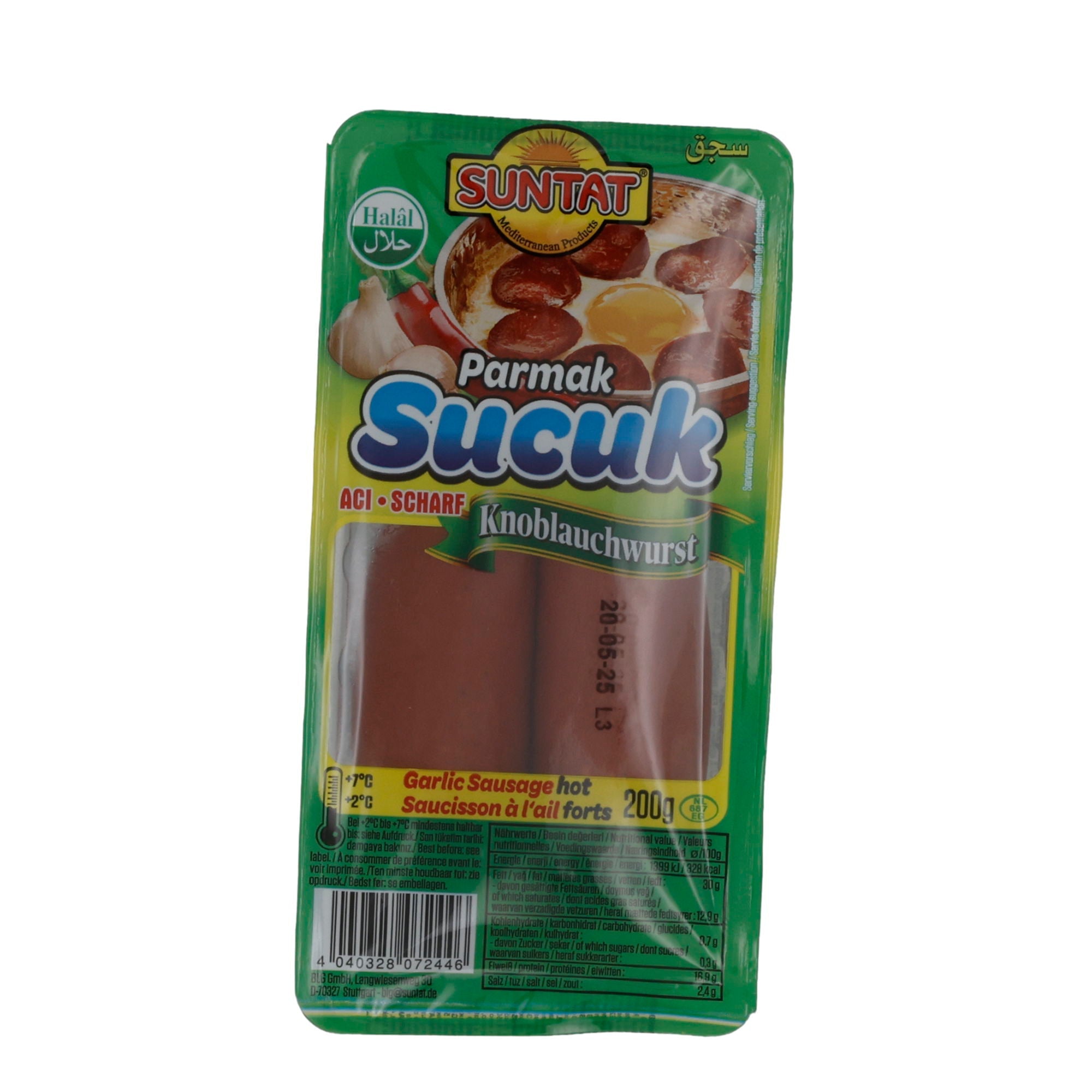 Knoblauchwurst Suntat | Parmak Sucuk | Halal, scharf | 200 g SUNTAT